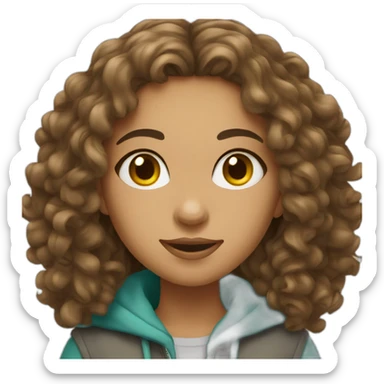 a marocain girl with long brown curly hair with street wear sticker