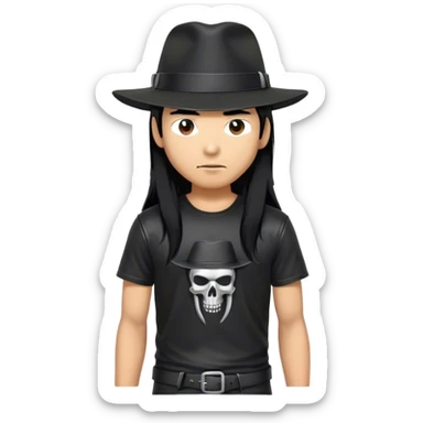 Indiana jones but Asian and full on black metal addict sticker