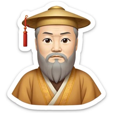 Cinematic Realistic Confucius Portrait Emoji, depicted as a wise ancient philosopher in traditional robes with a serene, contemplative expression, rendered with soft timeless textures and harmonious natural lighting that captures his enduring wisdom. sticker