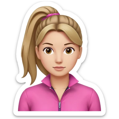 Woman dark blond hair ponytail pink  full body jumpsuit  sticker