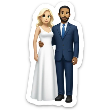 Puerto rican beard short hair with blue hat and navy blue suit getting Married with blond long hair girl with white  wedding dress  sticker