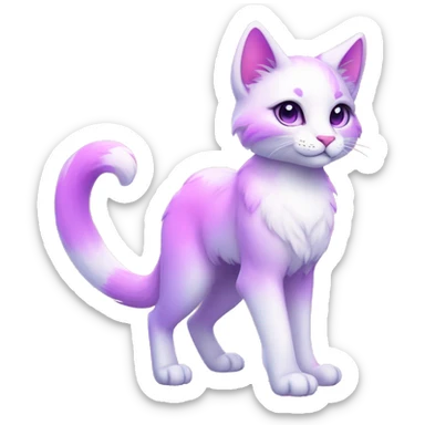 Kawaii colorful bright lilac-pink-white-gradient fantasy ethereal anthro feline fursona animal creature sticker
