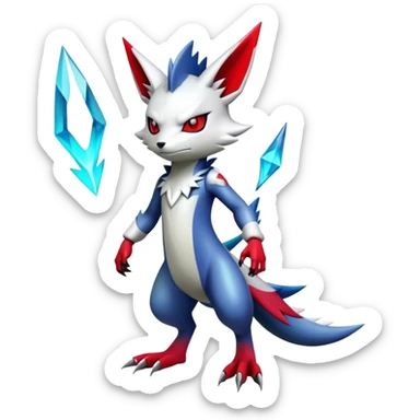 Cool Edgy Badass Shiny Futuristic Ethereal Legendary Digimon-Sneasel-Zangoose-hybrid full body sticker