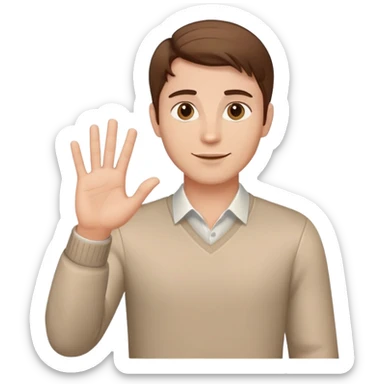 very handsome man with brown hair, gesturing with one hand as if welcoming you sticker