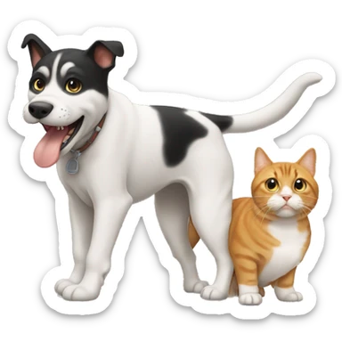 crea un emoji de un perro saltando sobre un gato sticker