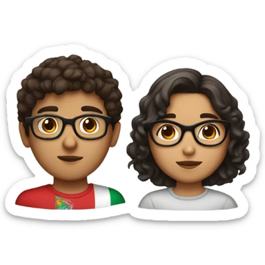 A mexican dark-eyed girl with brown curly hair and glasses a Mexican darked eyed boy with dark straight short hair and glasses  sticker