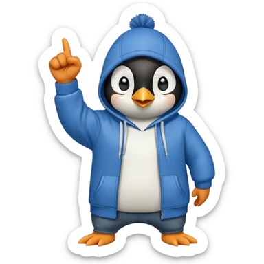 determined anthropomorphised penguin in a hoodie and jeans with fist raised, energetic pose sticker