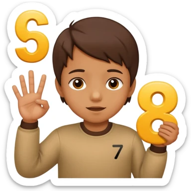 A Lil kid holding 6 7 on sticker