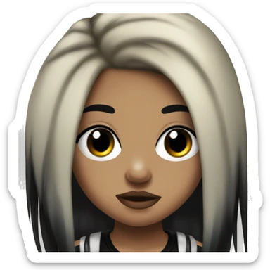 emo punk rock teenage girl with brown skin, heavy eyeliner, long and black hair with a tongue piercing sticker