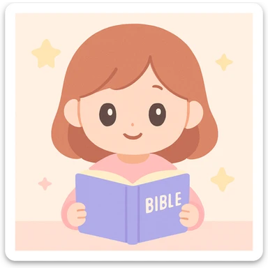a girl reading the Bible, soft and gentle illustration, gentle colors, soft lighting, peaceful atmosphere sticker