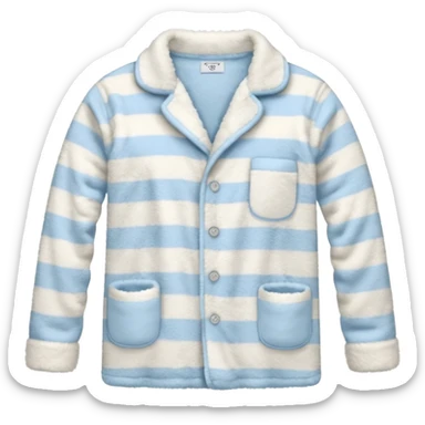 emoji of an isolated fluffy fleece pajama top with soft pastel 'vertical' stripes, plush fuzzy texture, light grey and pastel blue tones, button-down long sleeves, neatly folded flat-lay, no person, no body, no mannequin, cozy warm winter mood, soft shading sticker
