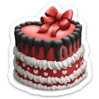 Red heart shaped birthday cake with black and white bows  sticker