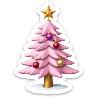 Pink Christmas tree with snow on the branches and a gold star on top sticker
