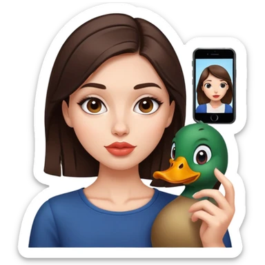 Brunette girl with duck face taking selfie sticker