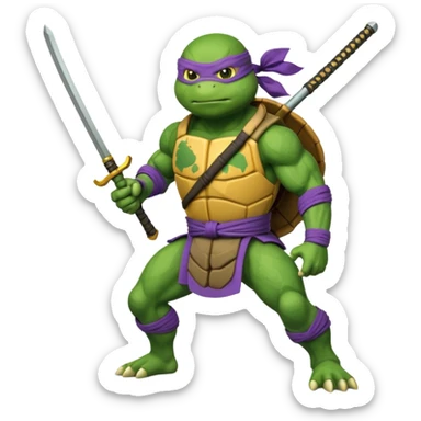 emote of a cartoon donatello ninja turtle in action pose with word RAID underneath sticker