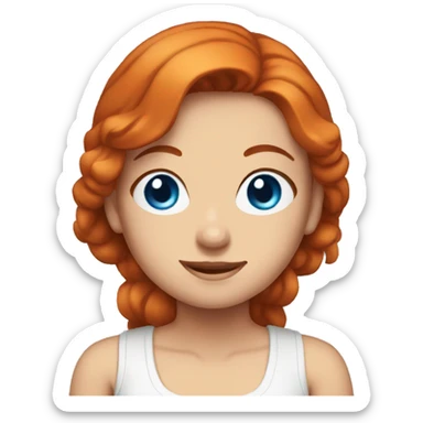 Blue eyed, auburn haired Woman in one piece with a tail sticker