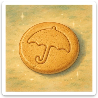 ghibli style dalgona candy with umbrella shape, inspired by Squid Game sticker