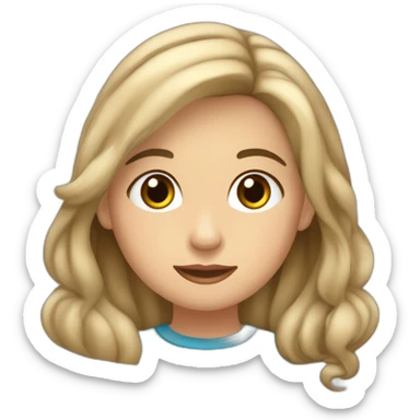 Niña autista de cabello largo café claro, ojos cafés claro, nariz respingada y ojos grandes, cara redonda. sticker