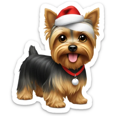 Yorkie with a Santa hat playing pickleball  sticker