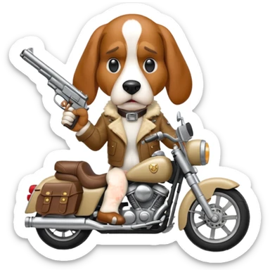 extremely angry bassett hound on a motorcycle with gun sticker