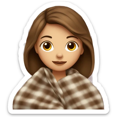 girl with brown hair cozy in her plaid blanket sticker