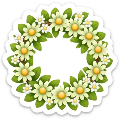 flower wreath with mostly yellow, white and green pastel colors, in a shape of an egg. flowers are original sticker