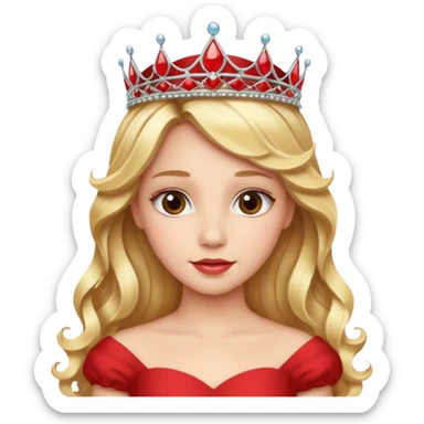 Princess in red Dress with Tiara, long wavy Blonde Hair sticker