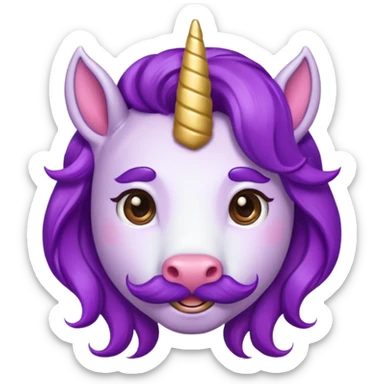 unicorn face with big thick mustache cute and purple haired and earrings sticker