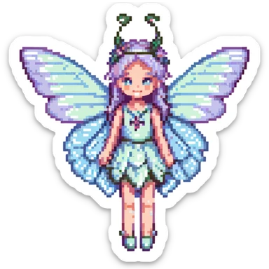 pixel art fairy with butterfly wings, pastel colors sticker