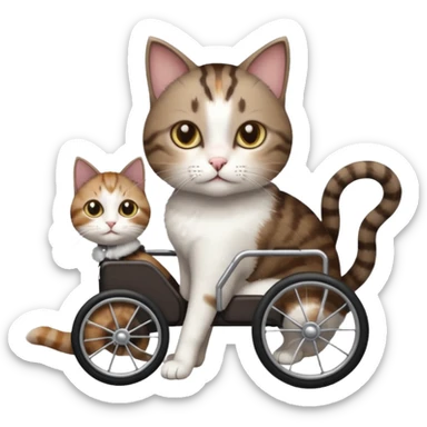 full body small short hair dark brown and white cat with hazel eyes walking in a wheelchair for cats sticker