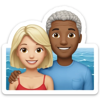 Black man salt n pepper hair smiling with blonde in love at ocean  sticker