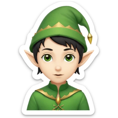 elf with short black hair and green hat sticker