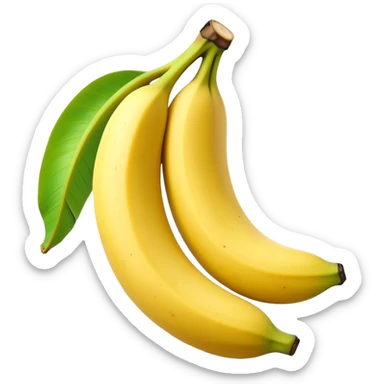 Cinematic Realistic Banana Emoji, Bright and cheerful, with a smooth, yellow peel slightly speckled with spots, revealing a soft, sweet interior. The banana is curved elegantly, standing out against the soft green leaves. Soft glowing outline, capturing the essence of tropical sweetness and energy in a ripe banana. sticker