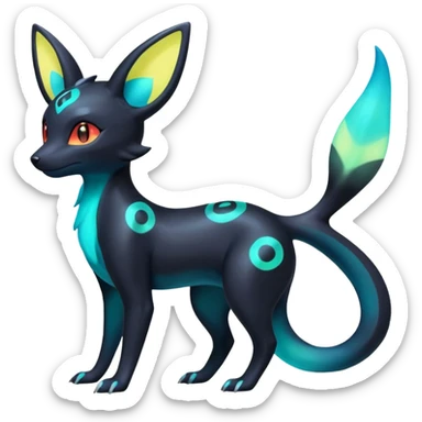 Shiny Aural Iridescent Fluorescent Bioluminescent Umbreon-Amaura-Salandit-Torracat-Fakémon-fusion (full body) sticker