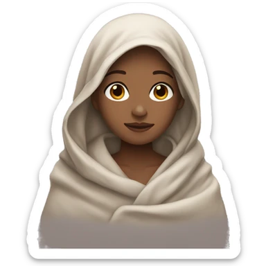 White girl shoulder length brown hair eyes shut wrapped in blanket  sticker