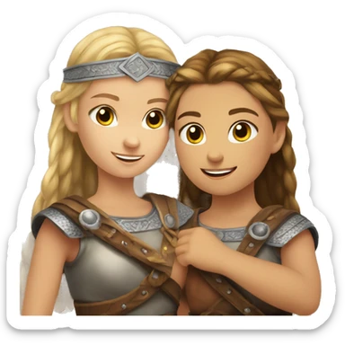 young causian viking girls helping each other sticker