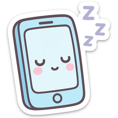 smartphone that is sleeping, kawaii chibi anime style, flat pastel colors, thick outlines, simple cute features sticker