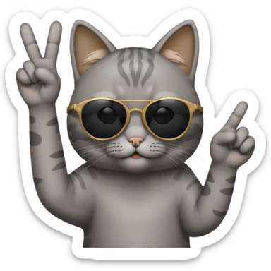 a cat wearing sunglasses a saying peace out on his head there would be written peace out and he will do the pose for peace out sticker