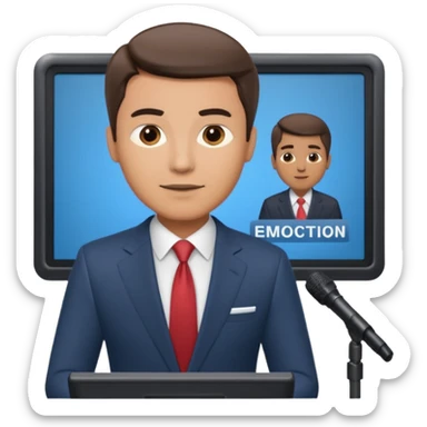 a male news anchor sits, with a screen with a prompter in front of him sticker