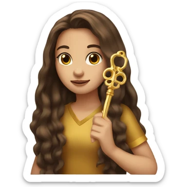 Girl with brown long hair with gold key in hand sticker