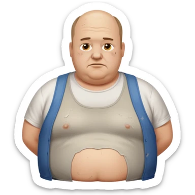 obese middle aged white man in wifebeater with  dirty appearance. His hair is very greasy and balding sticker