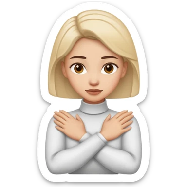 A woman who has arms cross crossed with hands on neck sticker
