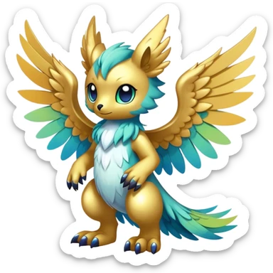 Anthro Sona Cool Edgy Cute Colorful Shy Winged Shiny Fakemon-Fantasy-Creature Full Body sticker