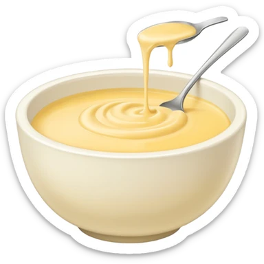 white bowl of pale yellow sauce, minimal, simple, clear sticker