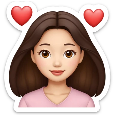 “Cartoon emoji of Jennie kim, heart-shaped face, almond upturned eyes, defined jawline, soft blush, chic expression sticker