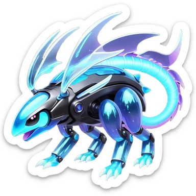  Epic legendary realistic rare glowing mechanical Shiny sparkly transparent bioluminescent luminescent vibrant bright pastel dark exotic iridescent colorful gradients futuristic modern metallic glossy glittery fantasy-cyber-Protogen-Fakémon-Pokémon-Vernid-creature sticker