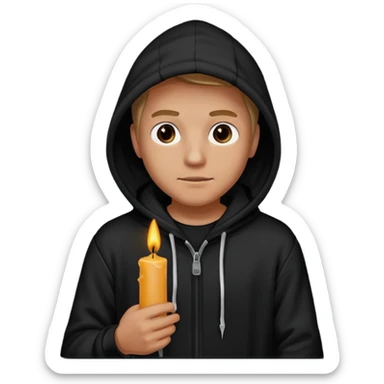 man in black hoodie hold a black candle sticker