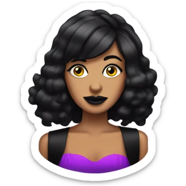 Tanned woman with black hair dressed in 1990s goth hair, makeup, and neon attire  sticker