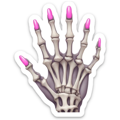 Pretty skeleton 5 fingers hand with pink nails manicure girly design but stylish minimalistic sticker