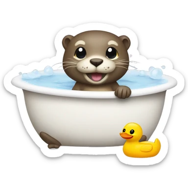 otter in a bath tub with rubber duck sticker